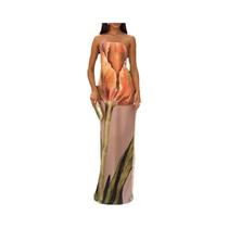 Vestido Longo Feminino Sexy Sem Alças - Estampado, Sem Mangas e Decote nas Costas - Ideal para Verão e Festa