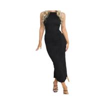 Vestido Longo Feminino Sexy Sem Mangas Com Drapeado, Fenda Traseira, Ajuste Fino Para Festas De Vestido Longo Feminino Sexy Sem Mangas Com Drapeado, Fenda Traseira, Ajuste Fino Para Festas De