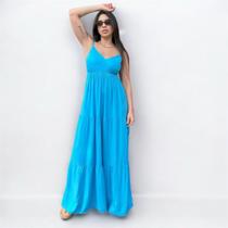 Vestido Longo Feminino Soltinho Liso Saia Três Marias Alcinha Verão Luxo Princesa Moda Bloqueira
