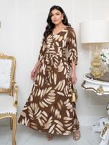 Vestido Longo Feminino Soltinho Rodado Verão Estampado Manga 3/4 Vestido Longo Feminino Soltinho Rodado Verão Estampado Manga 3/4