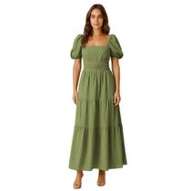 Vestido Longo Feminino Tecido Duna com Manga