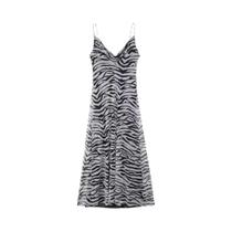 Vestido Longo Feminino Tie Dye Com Decote V E Detalhes Em Tela Plissada, Elegante Para O Verão E