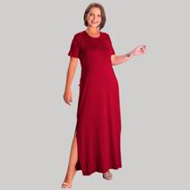 Vestido Longo Feminino Tubinho Com Gola Redonda Manga Curta E Fenda Lateral Ideal para Arrasar em Qualquer Evento