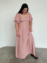 Vestido Longo Feminino Xadrez com Decote Quadrado Fabíola