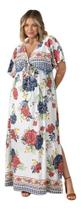 Vestido Longo Fenda Floral Decote V Conforto Em Malha Fria
