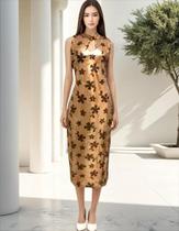 Vestido Longo Festa Indiano Em Tule Bord Com Paetê Dourado