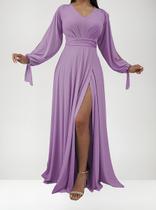 Vestido Longo Festa Madrinha Manga Aberta Com Fenda E Decote