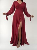 Vestido Longo Festa Madrinha Manga Aberta Com Fenda E Decote