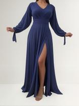 Vestido Longo Festa Madrinha Manga Aberta Com Fenda E Decote