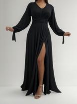 Vestido Longo Festa Madrinha Manga Aberta Com Fenda E Decote