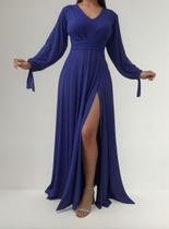 Vestido Longo Festa Madrinha Manga Aberta Com Fenda E Decote