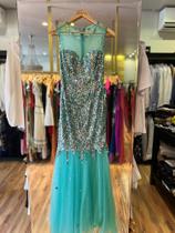 Vestido longo festa magalu verde com paete tam 36