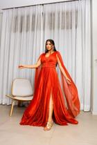 Vestido longo festa Manga Capa, cor: Terra Cota Tam M Vestido longo festa Manga Capa, cor: Terra Cota Tam M