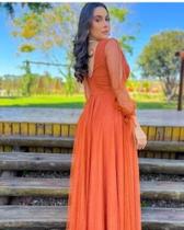Vestido longo festa manga longa laranja Tam G feminino Vestido longo festa manga longa laranja Tam G feminino