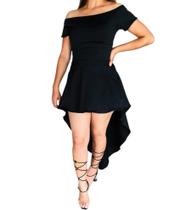 Vestido Longo Festa Mullet Ombro a Ombro Manga Curta