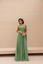 Vestido Longo Festa Plissado Decote V Madrinha Formatura - Vestido Longo Festa Plissado Decote V Madrinha Formatura -
