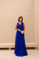 Vestido Longo Festa Plissado Decote V Madrinha Formatura - Vestido Longo Festa Plissado Decote V Madrinha Formatura -