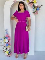 Vestido Longo Festa Soltinho Fluido Elegante Decote Quadrado Evangélico