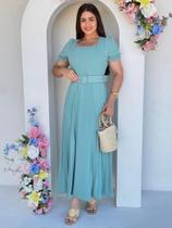 Vestido Longo Festa Soltinho Fluido Elegante Decote Quadrado Evangélico