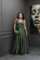 Vestido longo festa verde oliva