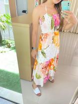 Vestido longo floral c/ lastex Vestido longo floral c/ lastex