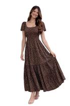 Vestido longo floral ciganinha ombro a ombro boho em viscolinho elegante