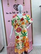 Vestido longo floral com mangas e elástico na cintura tamanho G Vestido longo floral com mangas e elástico na cintura tamanho G