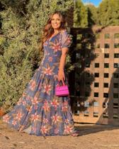 Vestido longo floral tule