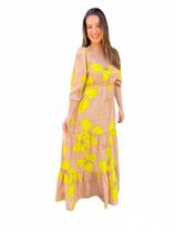Vestido longo flores amarelo