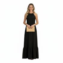 Vestido Longo Frente Única Forrado Decotado Festa Casamento Formatura Casual