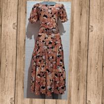 Vestido longo gola quadrada, acompanha cinto moda evangélica, vestido casual básico Alta elegância