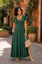 Vestido Longo Gola V Com Bolso e Fenda Lateral - Nascimentomodas2020
