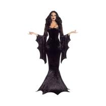 Vestido Longo Gótico Adulto Morticia Addams Com Cauda, Fantasia De Halloween, Manga Morcego, Traje