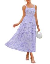 Vestido longo GRACE KARIN Boho Floral em camadas, verão 2025, roxo