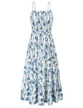 Vestido Longo GRACE KARIN com Cintura Franzida e Estampa Floral Azul Vestido Longo GRACE KARIN com Cintura Franzida e Estampa Floral Azul
