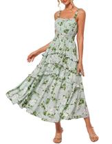 Vestido longo GRACE KARIN Elegante floral em camadas verde S de chiffon