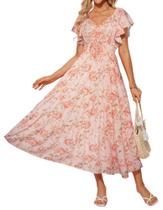 Vestido longo GRACE KARIN Floral de verão com decote em V com babados