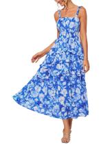 Vestido longo GRACE KARIN floral em camadas para mulheres azul XXL