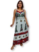 Vestido Longo Indiano Alça Bordado Colorido Plus Size 519 Vestido Longo Indiano Alça Bordado Colorido Plus Size 519