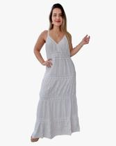 Vestido Longo Indiano Alça Branco Bordado c/ Forro Cod.03 Vestido Longo Indiano Alça Branco Bordado c/ Forro Cod.03