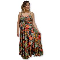 Vestido Longo Indiano Alça Decote Transpassado Toque de Seda