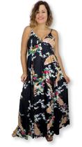 Vestido Longo Indiano Alça Estampa Floral com Fenda 7040