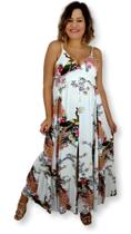 Vestido Longo Indiano Alça Estampa Floral com Fenda 7040