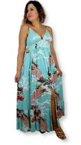 Vestido Longo Indiano Alça Estampa Floral com Fenda 7040