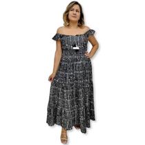 Vestido Longo Indiano Alça Estampado com lurex e elástico