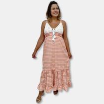 Vestido Longo Indiano Alça renda no busto Boho Chick Algodão Vestido Longo Indiano Alça renda no busto Boho Chick Algodão