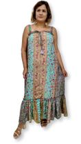 Vestido Longo Indiano Alça Seda Estampado Plus Size 1564