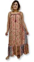 Vestido Longo Indiano Alça Seda Estampado Plus Size 1564 - Sarat Moda Indiana