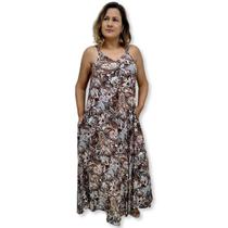 Vestido Longo Indiano Alça Trapézio Viscose Estampado