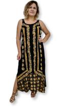 Vestido Longo Indiano Alça viscose Batik Com bordado P94